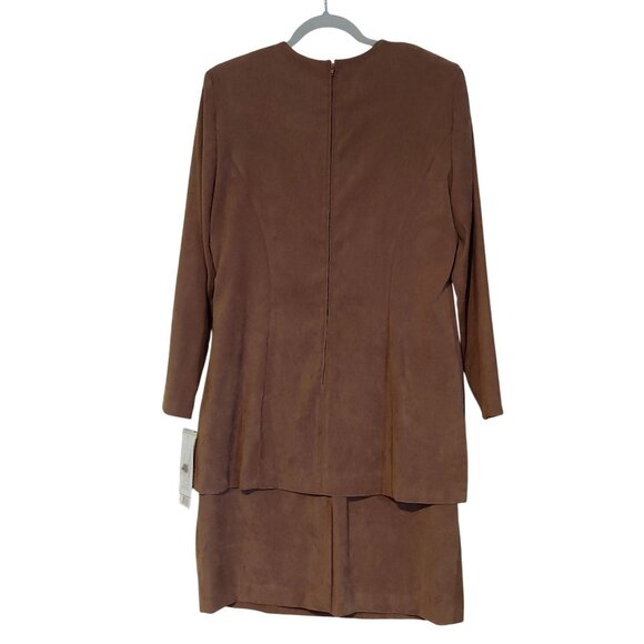 Karin Stevens Vintage Faux Suede Dress/Attached Jacket Tobacco Church Modest 16 - Picture 2 of 12